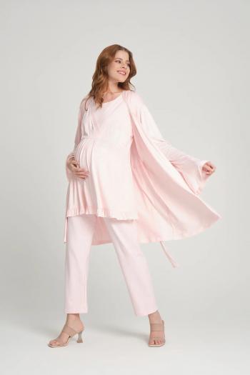 RİMEL Volan Kol Sabahlıklı Kruvaze Lohusa Pijama Takımı - 2382