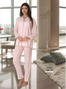 Effortt 1050P Pembe Çizgili Önden Düğmeli Lohusa Pijama Takımı