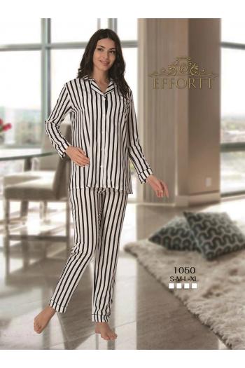 Effortt 1050S Siyah Çizgili Önden Düğmeli Lohusa Pijama Takımı