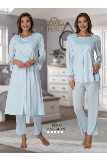 Effortt 2018M Mavi Kolay Emzirme Özellikli Sabahlıklı Lohusa Pijama Takımı