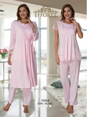 Effortt 2054P Pembe Dantel Detaylı Sabahlıklı Lohusa Pijama Takımı