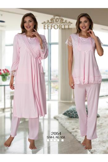 Effortt 2054P Pembe Dantel Detaylı Sabahlıklı Lohusa Pijama Takımı