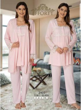 Effortt 2401P Pudra Lohusa Pijama Takım Sabahlık