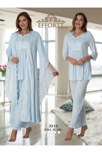 Effortt 3015 Mavi Prenses Sabahlıklı Lohusa Pijama Takımı
