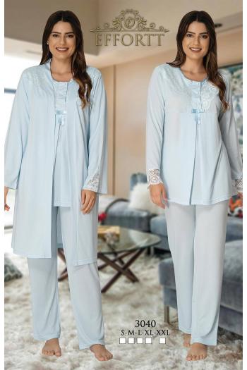 Effortt 3040 Mavi Sabahlıklı Lohusa Pijama Takımı