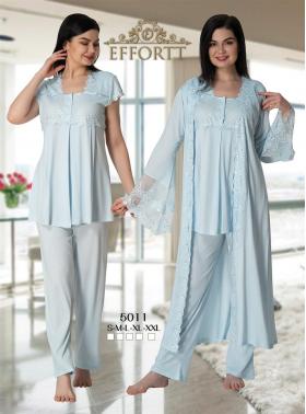 Effortt 5011 Mavi Uzun Prenses Sabahlıklı Lohusa Pijama Takımı