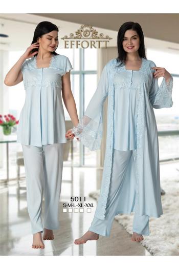 Effortt 5011 Mavi Uzun Prenses Sabahlıklı Lohusa Pijama Takımı