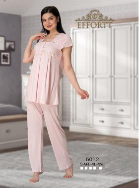 Effortt 5012 Pudra Kolları ve Yakası Dantelli Lohusa Pijama Takımı