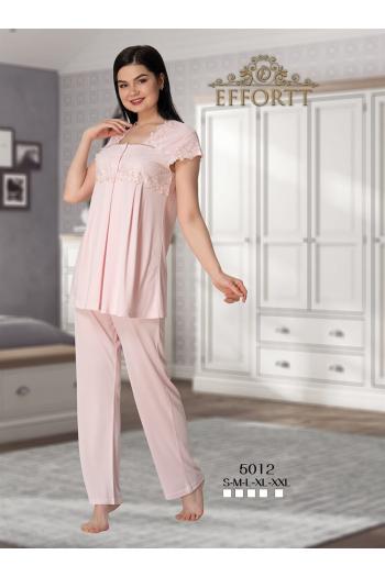 Effortt 5012 Pudra Kolları ve Yakası Dantelli Lohusa Pijama Takımı