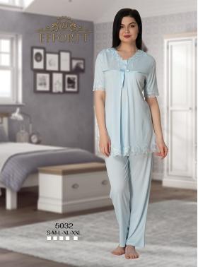 Effortt 5032 Mavi Dantel Yaka Lohusa Pijama Takımı