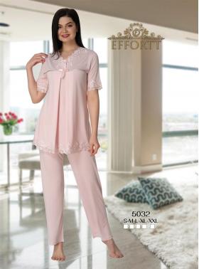 Effortt 5032 Pudra Dantel Yaka Lohusa Pijama Takımı