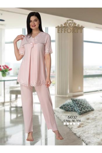 Effortt 5032 Pudra Dantel Yaka Lohusa Pijama Takımı