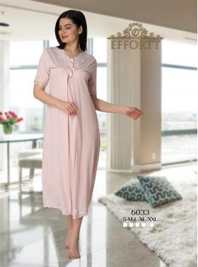 Effortt 5033 Pudra Pembe Dantelli Lohusa Gecelik Takımı