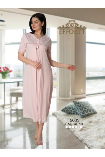 Effortt 5033 Pudra Pembe Dantelli Lohusa Gecelik Takımı