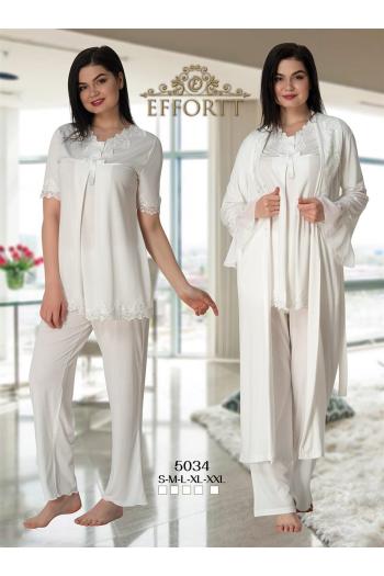 Effortt 5034 Ekru Uzun Sabahlıklı Lohusa Pijama Takımı