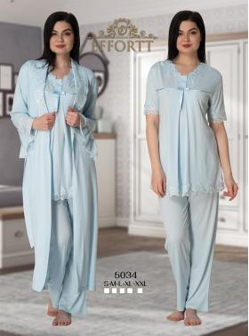 Effortt 5034 Mavi Uzun Sabahlıklı Lohusa Pijama Takımı