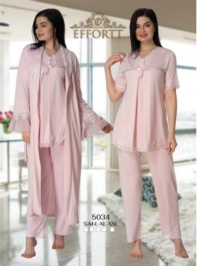 Effortt 5034 Pudra Pembe Uzun Sabahlıklı Lohusa Pijama Takımı