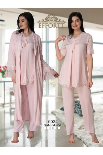 Effortt 5034 Pudra Pembe Uzun Sabahlıklı Lohusa Pijama Takımı