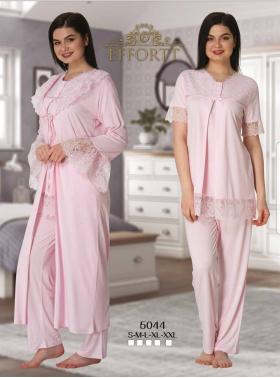 Effortt 5044 Pembe Kolları Güpürlü Sabahlıklı Lohusa Pijama Takımı