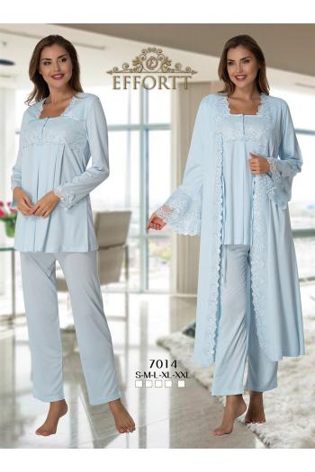 Effortt 7014 Mavi Prenses Sabahlıklı Lohusa Pijama Takımı