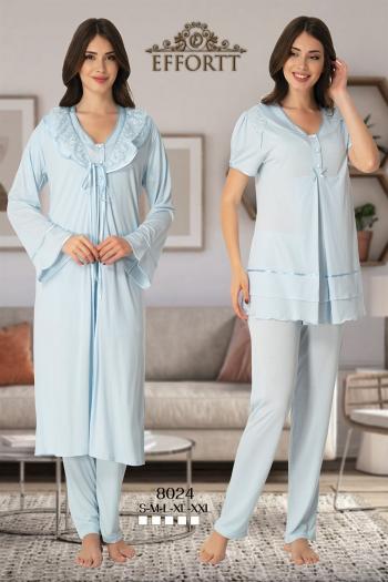Effortt 8024 Mavi Dantel Sabahlıklı Lohusa Pijama