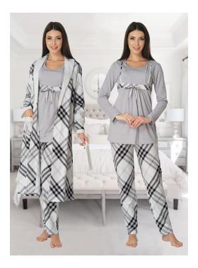 Effortt 8084G Sabahlıklı Dantelli Lohusa Pijama Takım