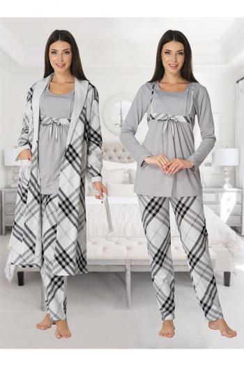 Effortt 8084G Sabahlıklı Dantelli Lohusa Pijama Takım