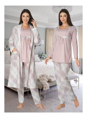 Effortt 8084P Sabahlıklı Dantelli Lohusa Pijama Takım