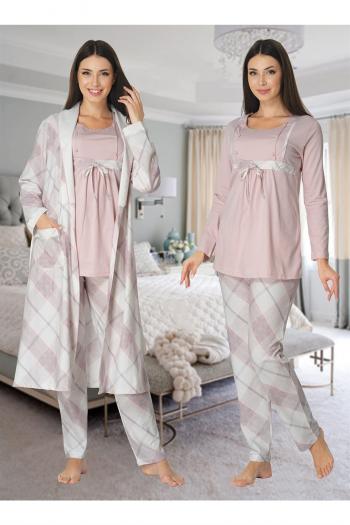 Effortt 8084P Sabahlıklı Dantelli Lohusa Pijama Takım